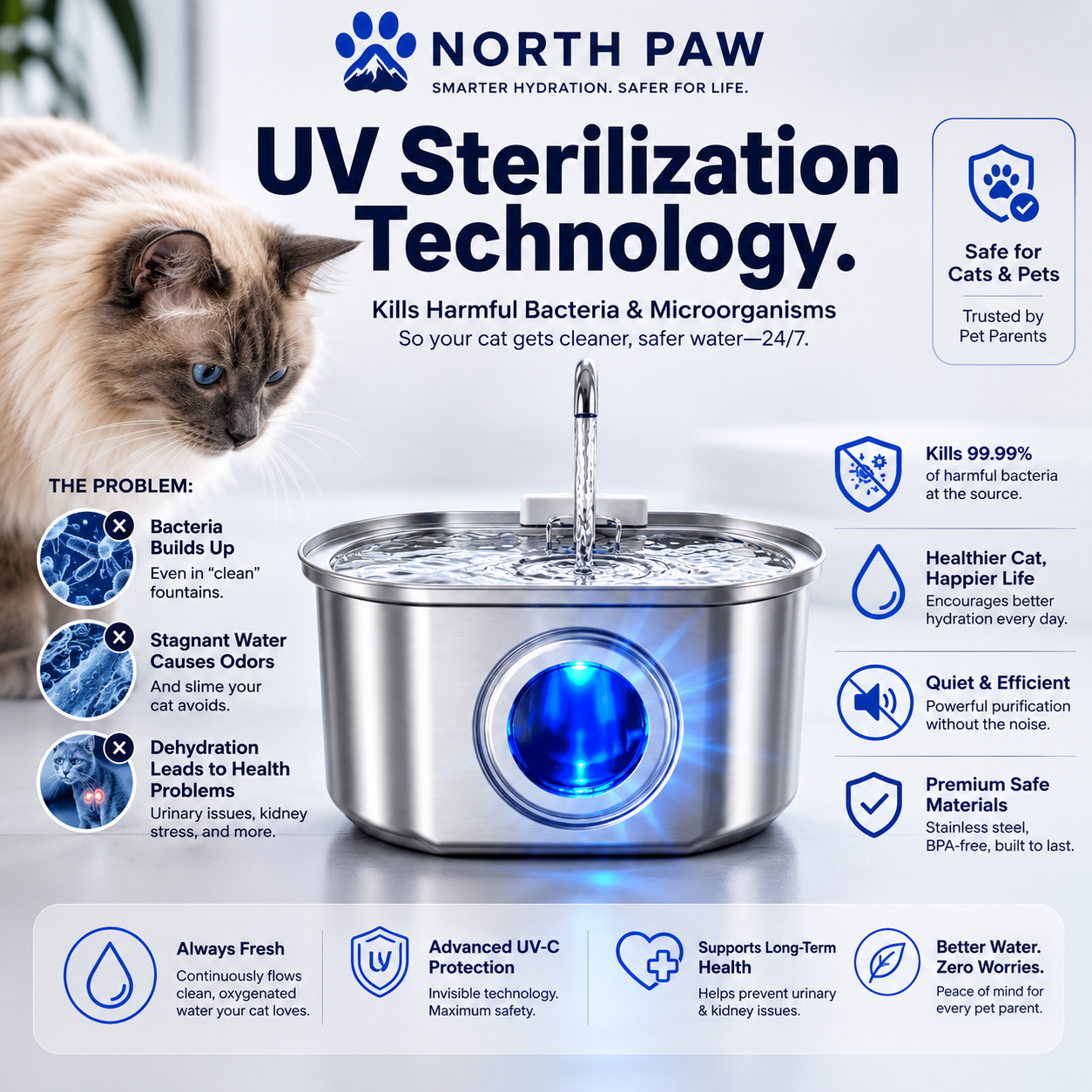 North Paw™ VitalSpring UV-C Cat Fountain